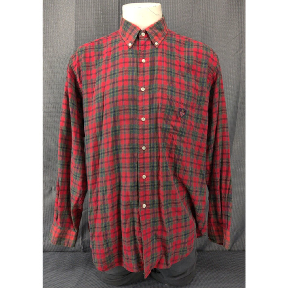 Vintage Ralph Lauren Shirt Men XL Tilden Flannel Red Green Tartan 100 Cotton 90s